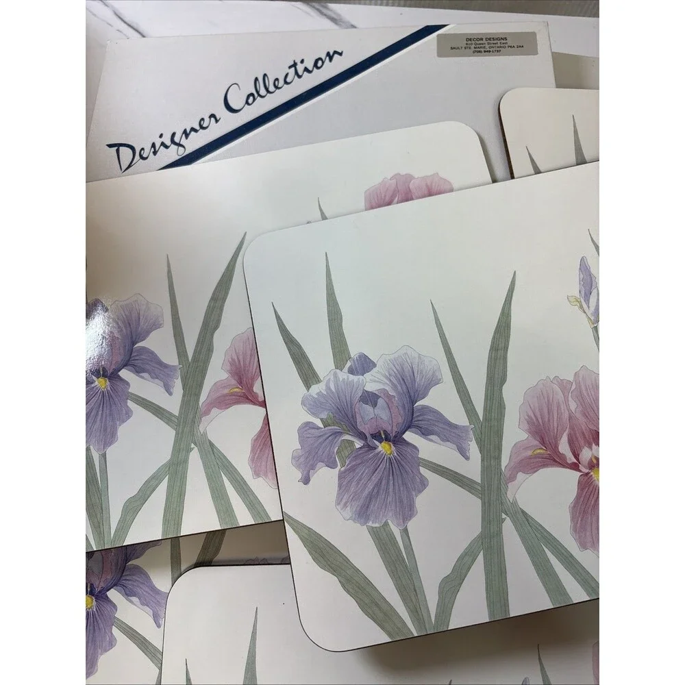 Set of 6 Jason PLACEMATS in Box New Zealand Flowers Iris time Design Vintage